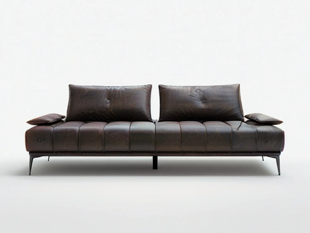 87 in Dark Brown Faux Leather Upholstered Three-Seat Sofa
