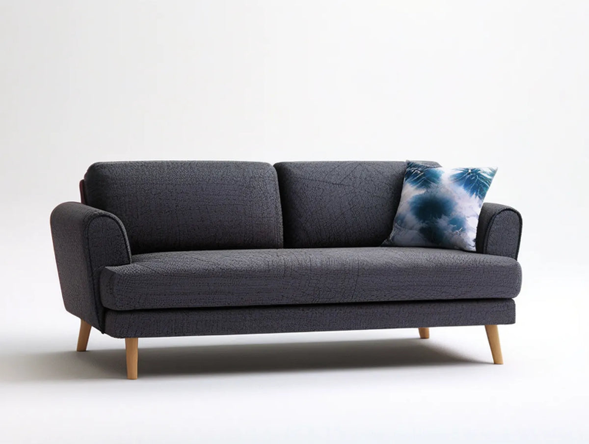2-Seat Dark Gray Polyester Sofa with Natural Brown Rubberwood Legs, 170 x 84 x 86 cm