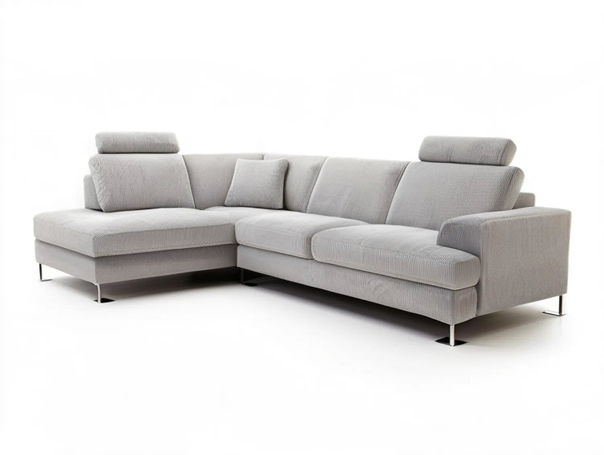 Light Gray L-Shaped Sectional with Left-Facing Chaise, Adjustable Headrests, 110 x 65 x 35 in