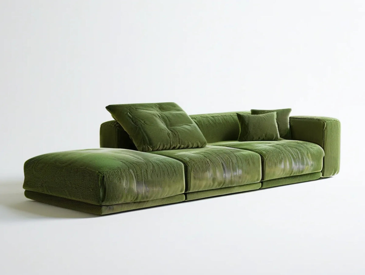 118 x 65 x 30 in 3-Seat Left-Facing Chaise Sectional Sofa, Olive Green Polyester Velvet