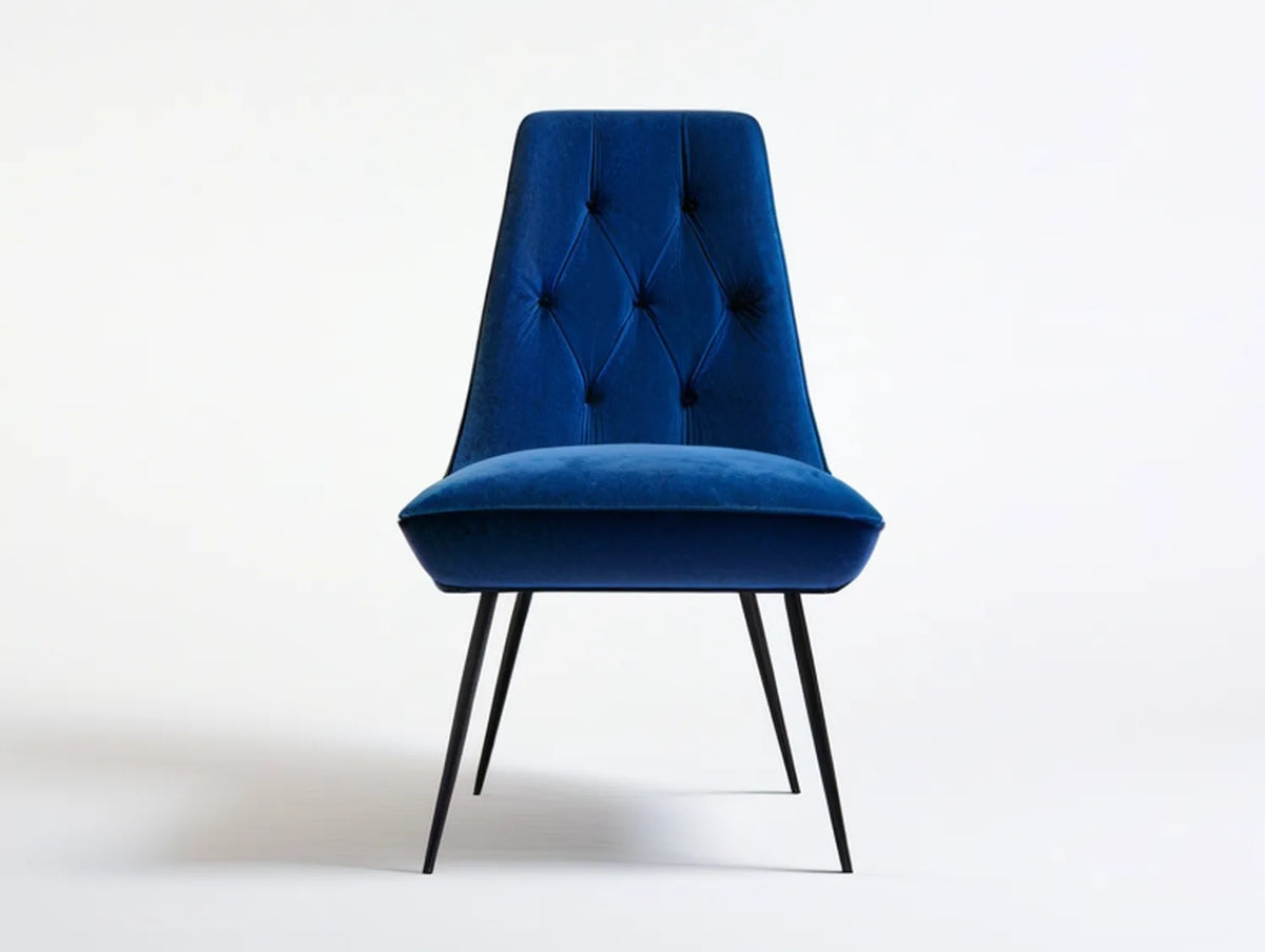 Navy Blue Velvet Tufted High-Back Armless Dining Chair with Black Steel Legs, 18.5 x 23 x 36 in