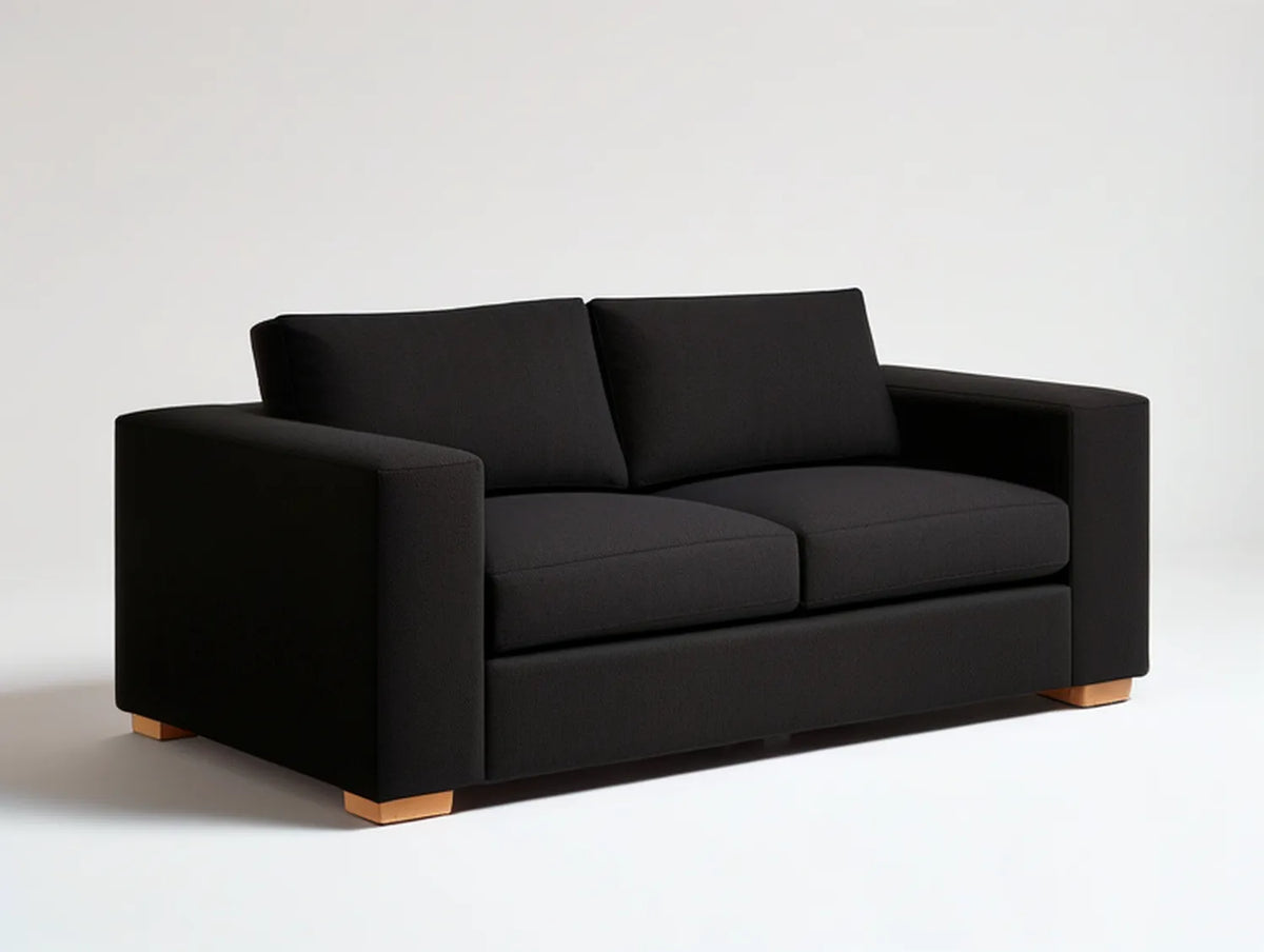 Black Polyester Upholstered 2-Seat Sofa with Natural Wood Feet, 70.9 x 35.4 x 33.5 in