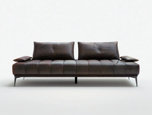 87 in Dark Brown Faux Leather Upholstered Three-Seat Sofa