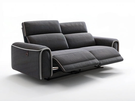 68 x 38 x 40 in Dark Gray Reclining Loveseat with Light Gray Trim