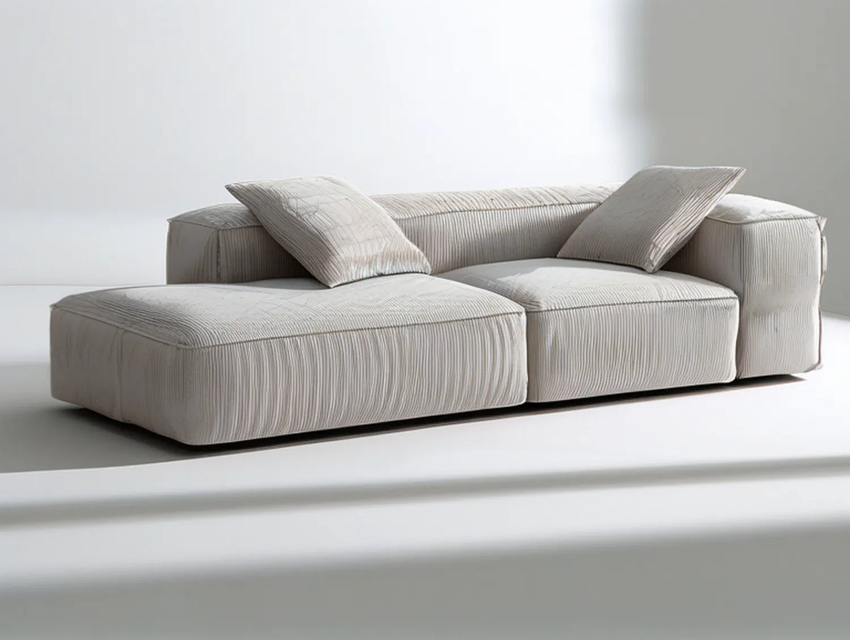 Beige Left-Facing Chaise L-Shaped Corduroy Sectional Sofa, 112 x 63 x 30 in