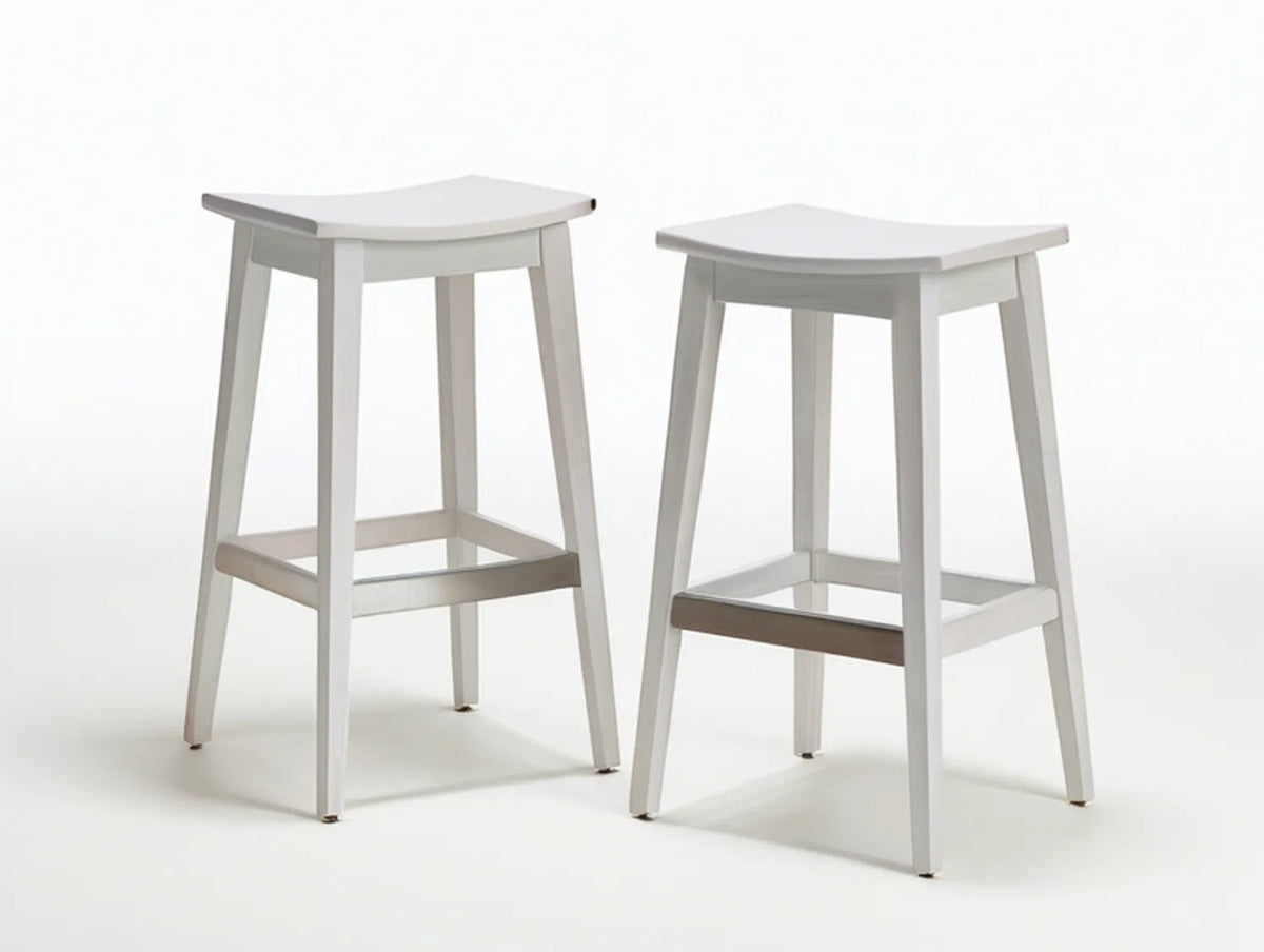 White Solid Rubberwood Backless Bar Stools, Set of 2, 17.7 x 15.7 x 29.5 in