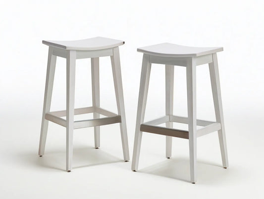 White Solid Rubberwood Backless Bar Stools, Set of 2, 17.7 x 15.7 x 29.5 in