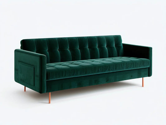 Emerald Green 3-Seat Tufted Velvet Sofa, 83 x 35 x 32 in, Copper Steel Legs