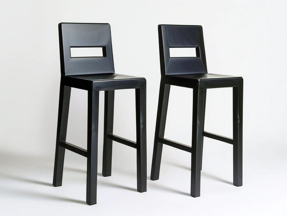 Set of 2 Black Solid Rubberwood Bar Stools with Cutout Backrests, 17.7 x 20 x 43.3 in