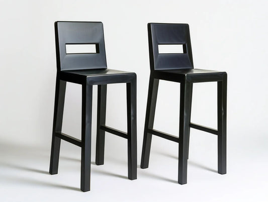Set of 2 Black Solid Rubberwood Bar Stools with Cutout Backrests, 17.7 x 20 x 43.3 in