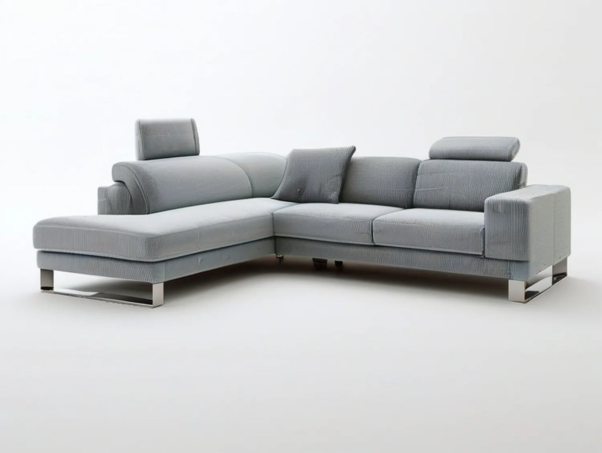 Left-Facing Gray/Silver Sectional Sofa with Chaise, 118.1 x 65.0 x 33.9 in.