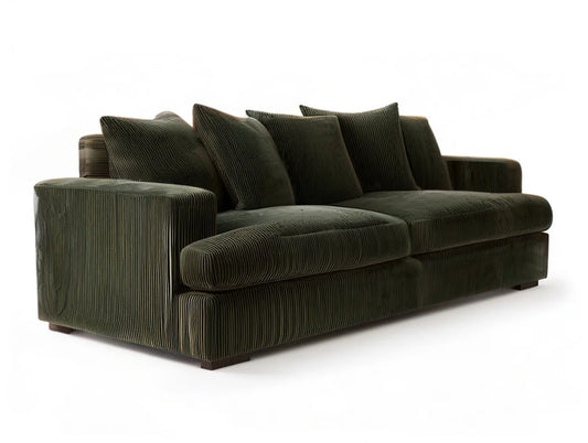 Dark Olive Green 3-Seat Corduroy Sofa, 90.5 x 39 x 32 in