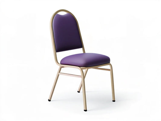Upholstered Dining Chair, 18.5 x 21 x 35.5 in, Purple PVC, Gold Powder-Coated Steel Frame