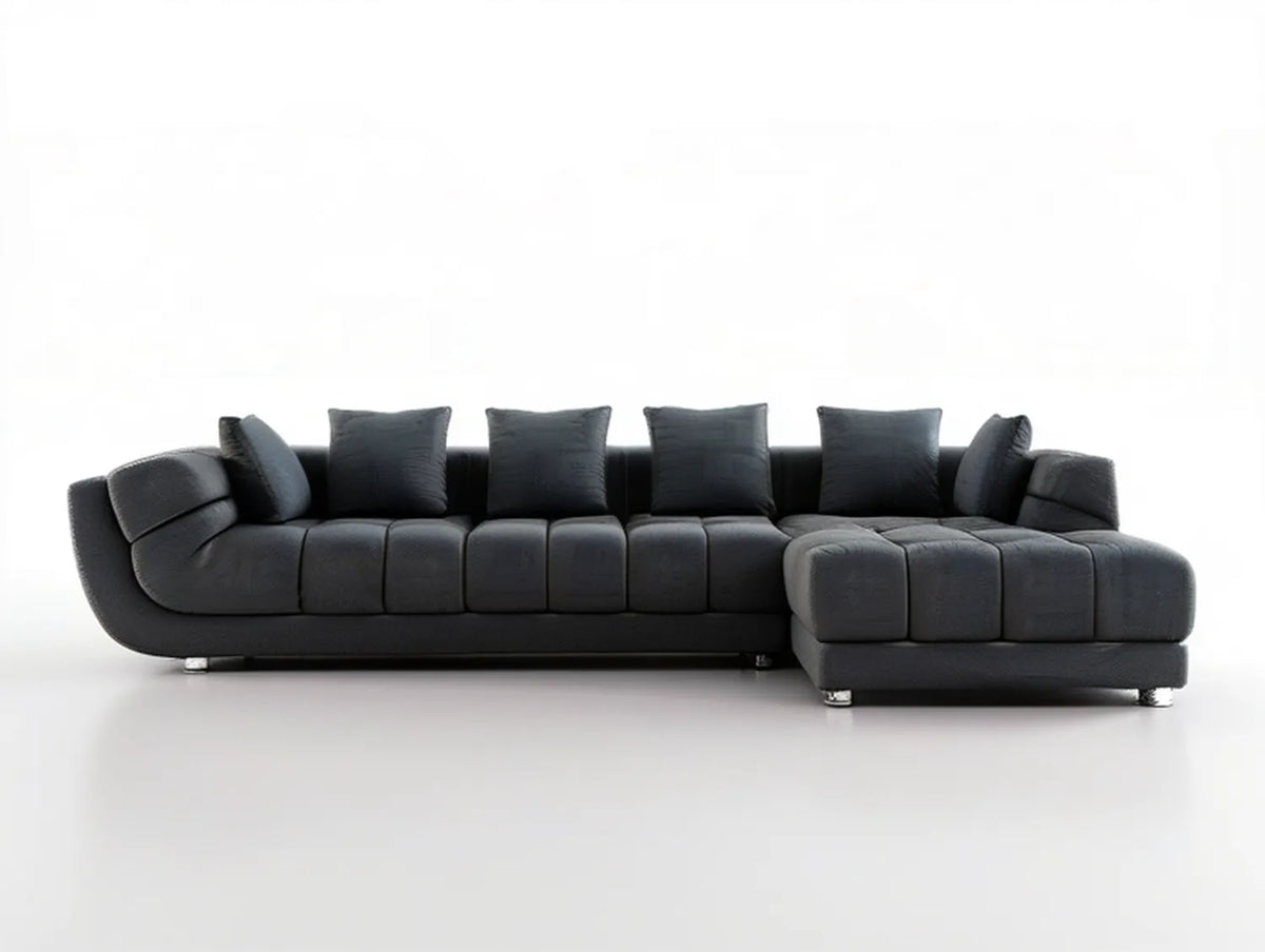 Black L-Shaped 5-Seat Sectional with Right-Facing Chaise, 130 x 71 x 33.5 in.