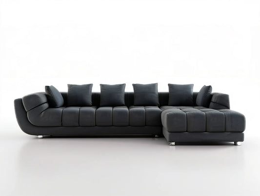 Black L-Shaped 5-Seat Sectional with Right-Facing Chaise, 130 x 71 x 33.5 in.