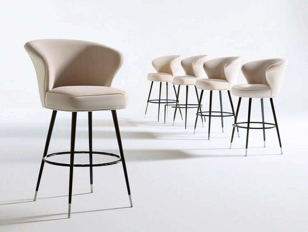 5-Piece Cream and Black Curved PU Leather Upholstered Bar Stool Set, 21.7 x 21 x 39 in