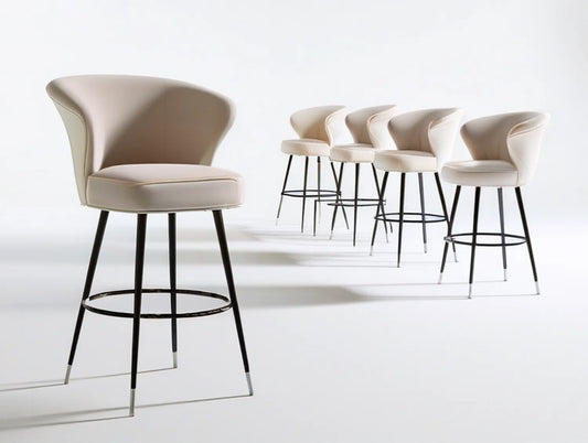 5-Piece Cream and Black Curved PU Leather Upholstered Bar Stool Set, 21.7 x 21 x 39 in