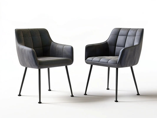Set of 2 Gray Upholstered Curved-Back Armchairs with Black Steel Legs, 22.4 x 23.6 x 32.3 in