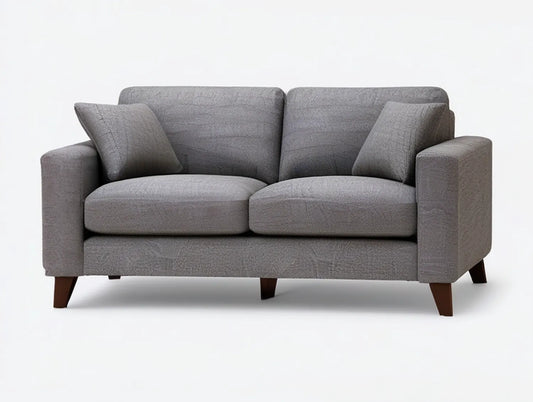 Gray Polyester Upholstered Loveseat with Dark Brown Rubberwood Legs, 63 x 35 x 34 in