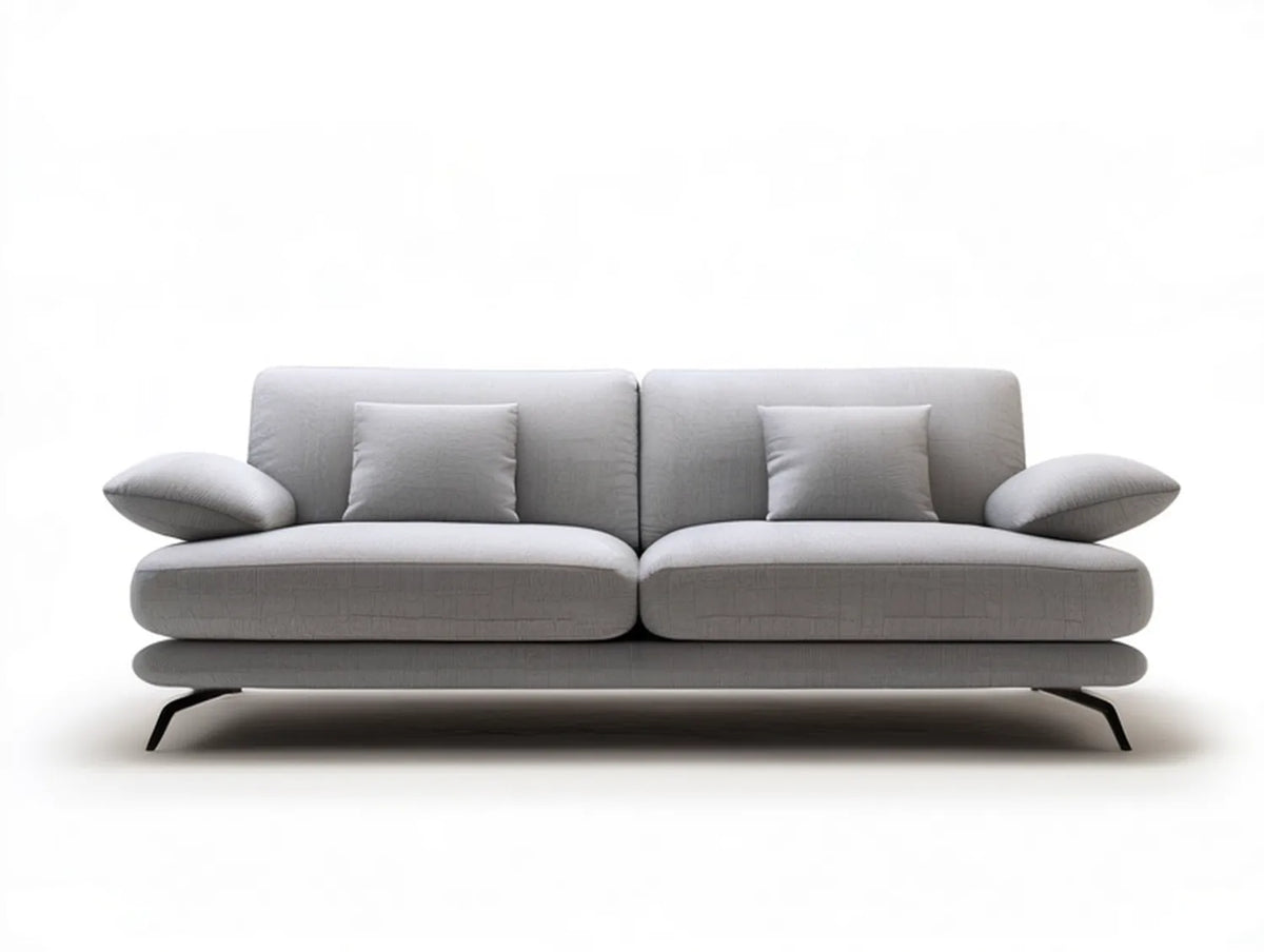 Modern 3-Seat Gray Polyester Sofa, 87 x 37 x 34 in, Black Steel Legs