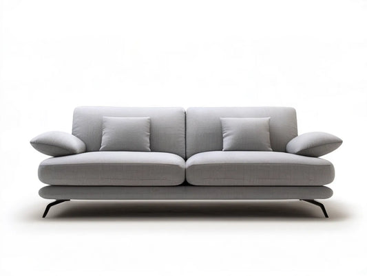Modern 3-Seat Gray Polyester Sofa, 87 x 37 x 34 in, Black Steel Legs