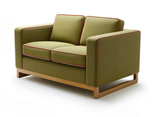 Olive Green 2-Seat Loveseat with Rust Red Piping and Solid Rubberwood Base, 152 cm W x 86 cm D x 82 cm H