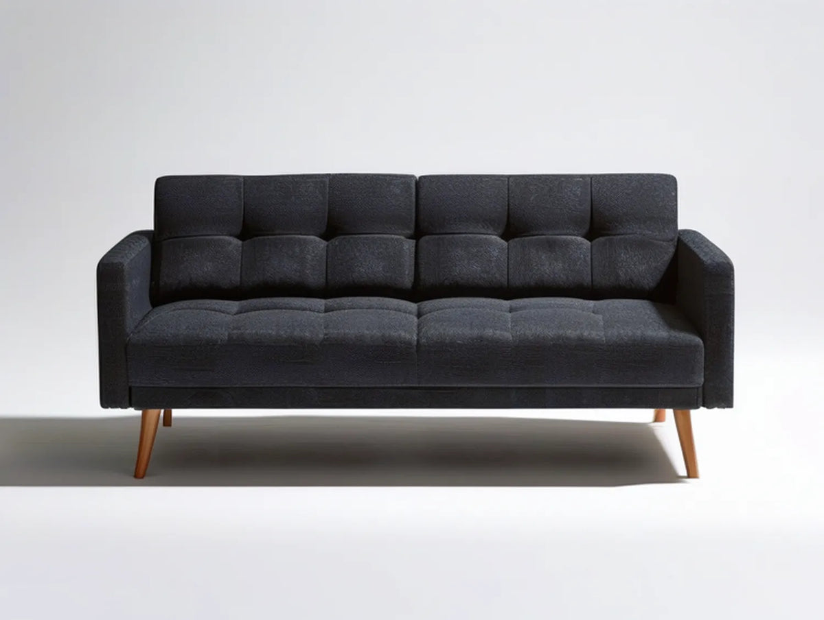 Dark Gray 3-Seater Upholstered Sofa with Brown Rubberwood Legs, 83 x 35 x 34 in