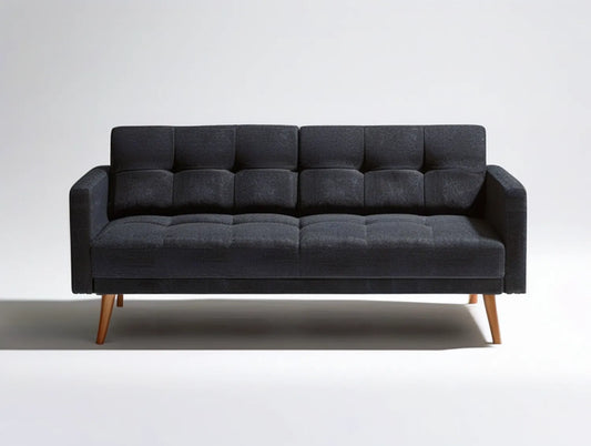 Dark Gray 3-Seater Upholstered Sofa with Brown Rubberwood Legs, 83 x 35 x 34 in