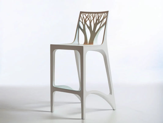 White Polypropylene Counter Stool with Tree Cutout Back, 18.1 x 21.3 x 43.3 in